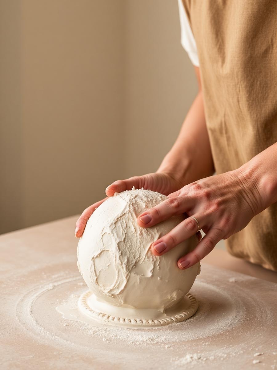 A maker shaping a gypsum piece by hand in the Woo Wei studio